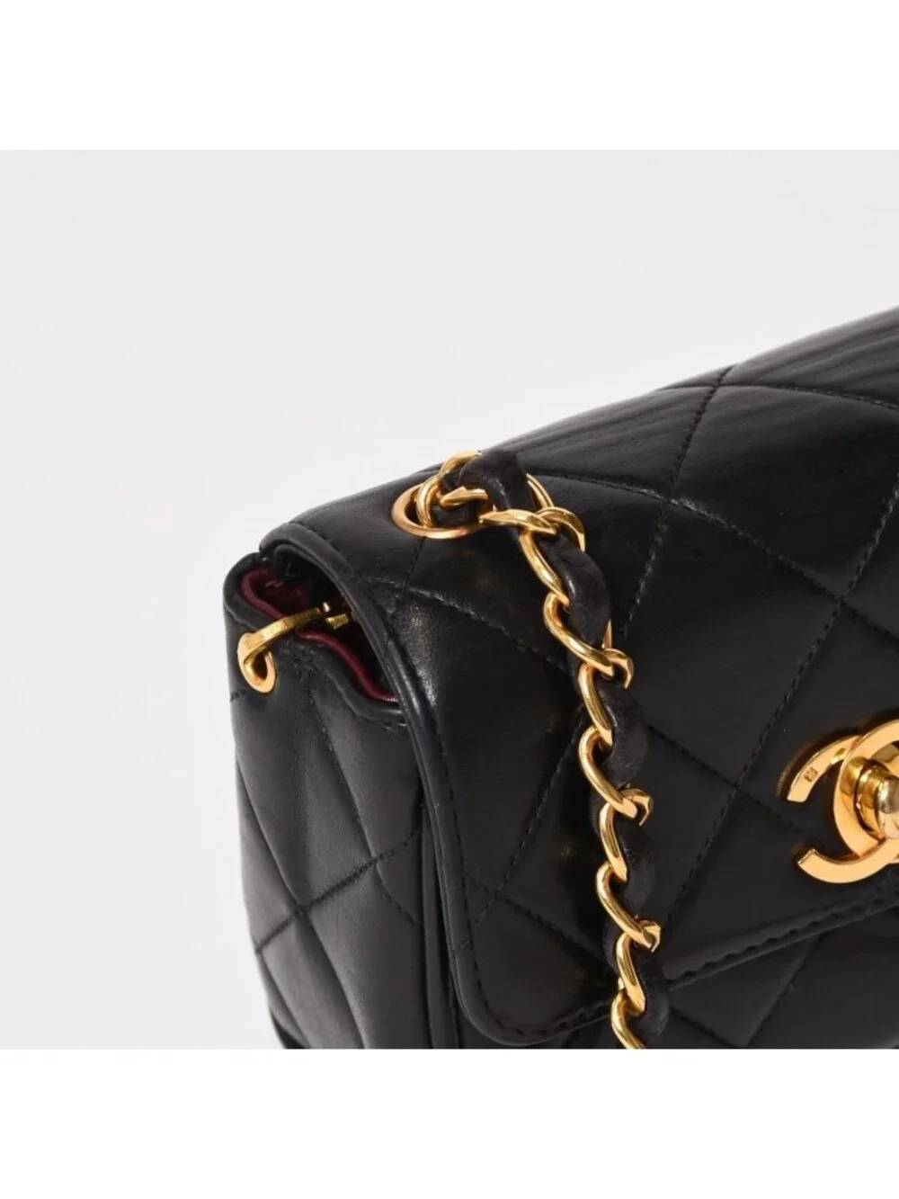 Chanel Mini Quilted S Flap S Chain Shoulder Bag CC Logo Lambskin Gold